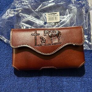 Montana West Brown Leather Western Phone Holster with Cross & Horse Embossing
